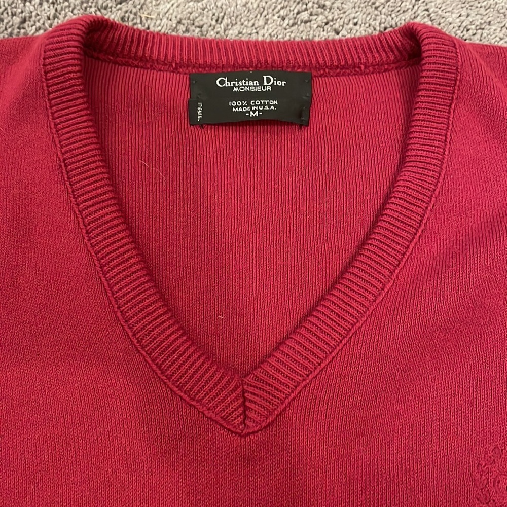 Dior Red V-Neck Cotton Sweater